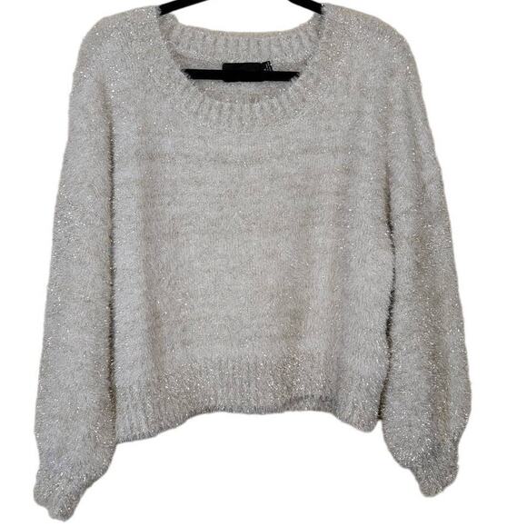 Minkpink Women's Metallic Sweater Ribbed Neck Balloon Sleeve Pullover SZ XS - Picture 1 of 10